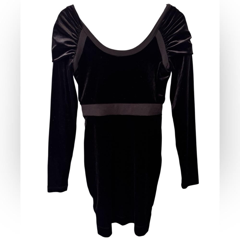 BCBGeneration Black Velvet Body-con Dress Long Puff Sleeve Size XS Pullover